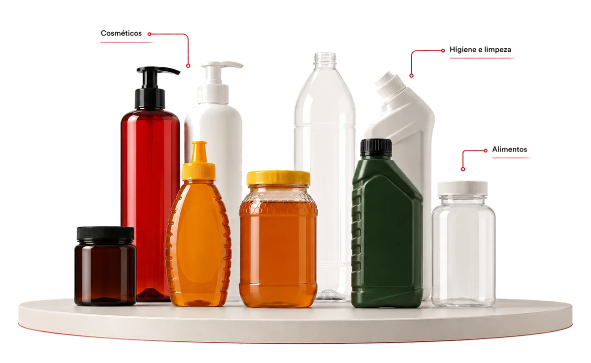 Conjunto de frascos PET para diversas aplicações industriais